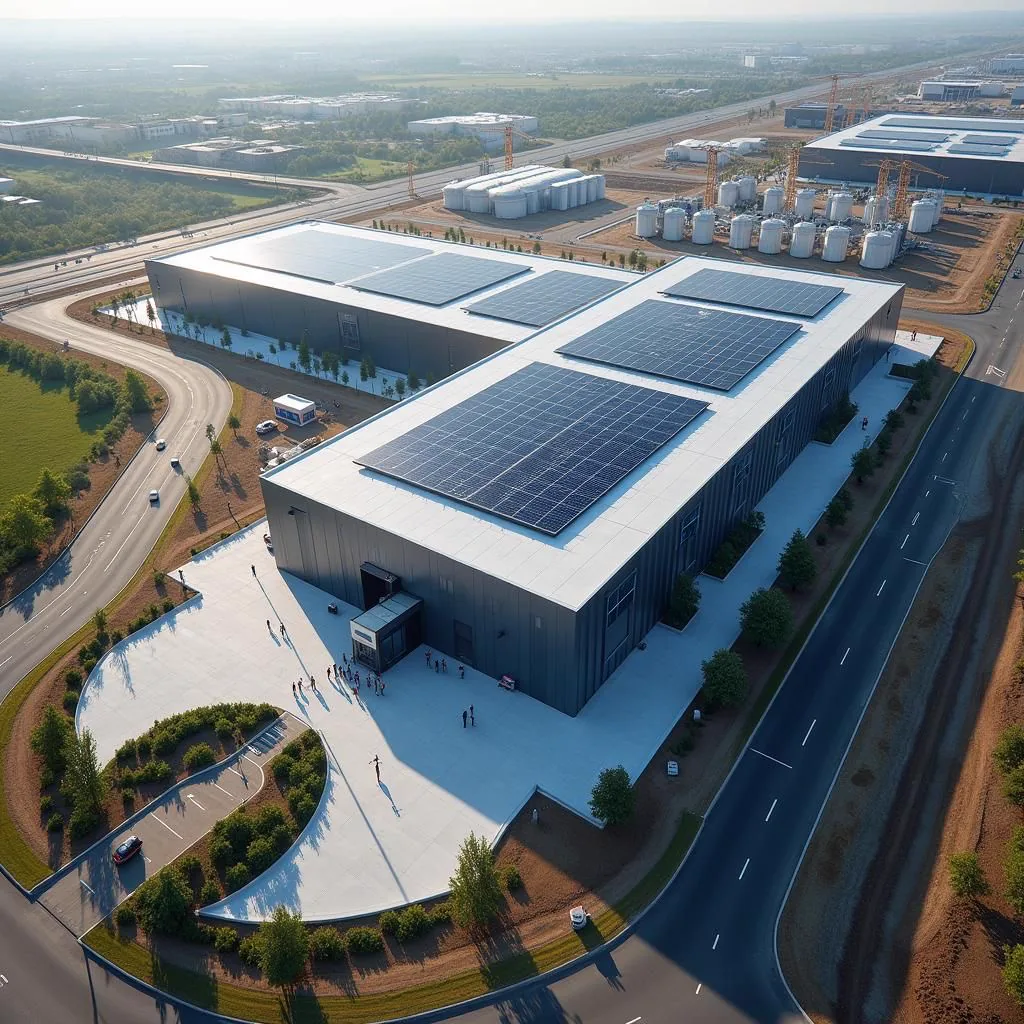 Aerial view of a data-center facility campus