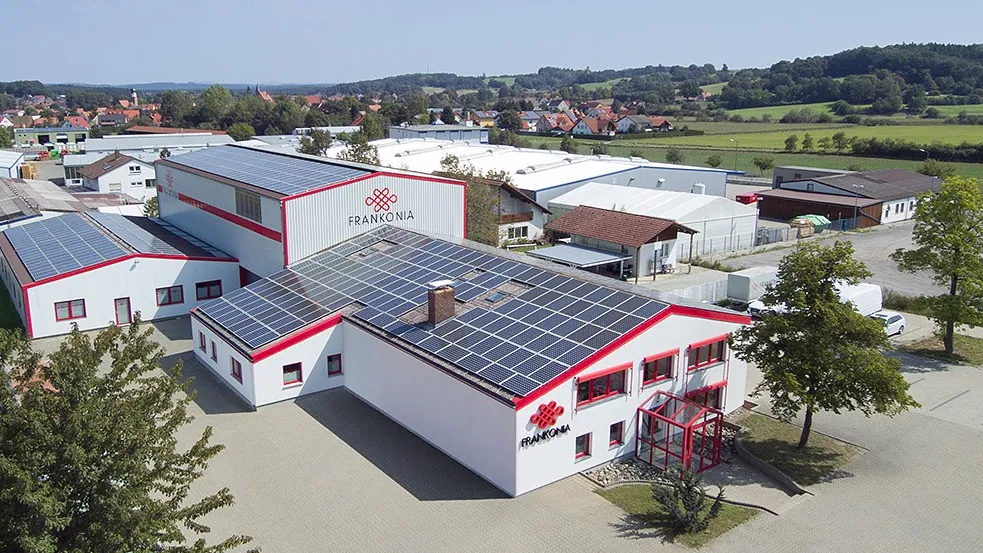 Aerial view of the Frankonia Group headquarters and production site in Germany